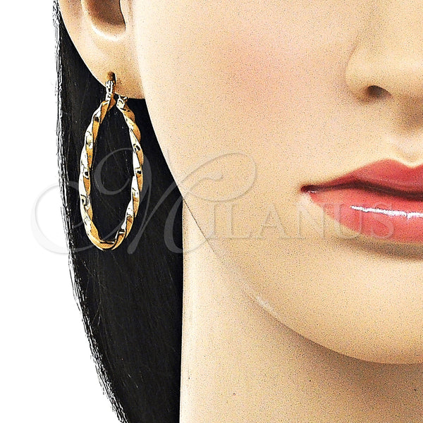 Gold Filled Hoop Earrings — Medium Hoop Twist Design Polished 02. — alternate product view — SKU 161835 | Oro Laminado aretes de aro — Medium Hoop Twist diseño pulido 02. — SKU 161835