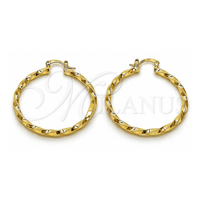 Oro Laminado Medium Hoop, Gold Filled Style Twist Design, Polished, Golden Finish, 02.170.0542.40
