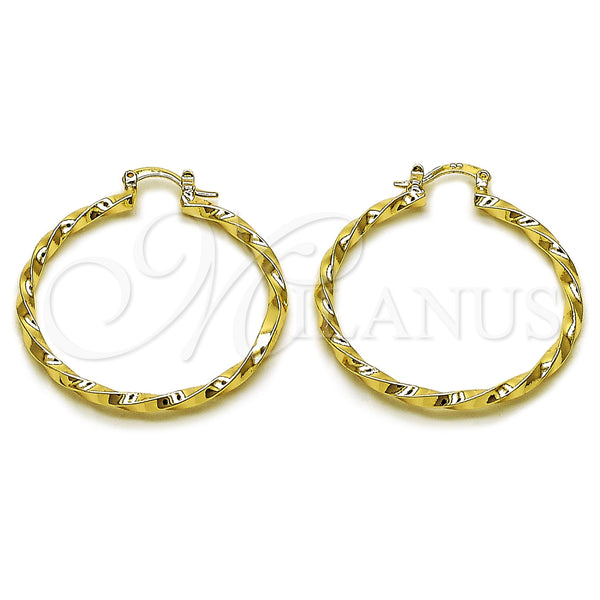 Gold Filled Hoop Earrings — Medium Hoop Twist Design Polished 02. — main product view — SKU 161835 | Oro Laminado aretes de aro — Medium Hoop Twist diseño pulido 02. — SKU 161835