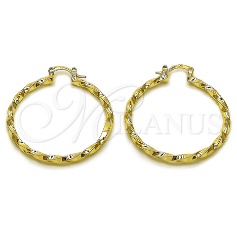 Oro Laminado Medium Hoop, Gold Filled Style Twist Design, Polished, Golden Finish, 02.170.0542.40