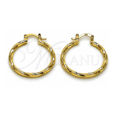 Oro Laminado Medium Hoop, Gold Filled Style Twist Design, Diamond Cutting Finish, Golden Finish, 02.170.0543.30
