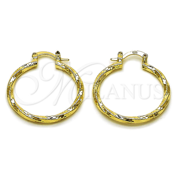 Gold Filled Hoop Earrings — Medium Hoop Twist Design Diamond Cutting 02. — main product view — SKU 161836 | Oro Laminado aretes de aro — Medium Hoop Twist diseño Diamond Cutting 02. — SKU 161836