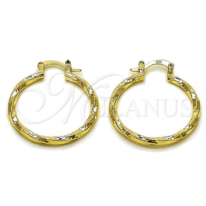 Gold Filled Hoop Earrings — Medium Hoop Twist Design Diamond Cutting 02. — main product view — SKU 161836 | Oro Laminado aretes de aro — Medium Hoop Twist diseño Diamond Cutting 02. — SKU 161836