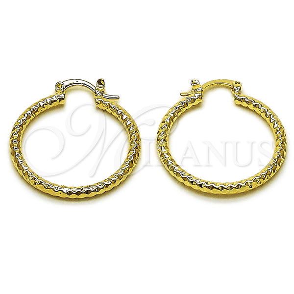 Gold Filled Hoop Earrings — Medium Hoop Diamond Cutting 02. — main product view — SKU 161837 | Oro Laminado aretes de aro — Medium Hoop Diamond Cutting 02. — SKU 161837