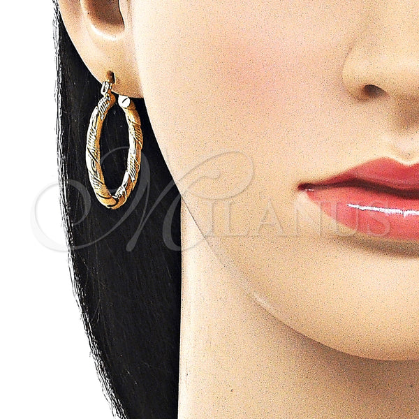 Gold Filled Hoop Earrings — Medium Hoop Twist Design Diamond Cutting 02. — alternate product view — SKU 161838 | Oro Laminado aretes de aro — Medium Hoop Twist diseño Diamond Cutting 02. — SKU 161838
