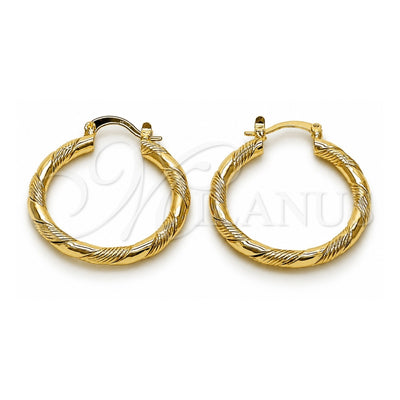 Oro Laminado Medium Hoop, Gold Filled Style Twist Design, Diamond Cutting Finish, Golden Finish, 02.170.0545.30