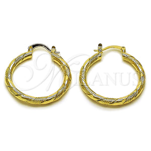 Gold Filled Hoop Earrings — Medium Hoop Twist Design Diamond Cutting 02. — main product view — SKU 161838 | Oro Laminado aretes de aro — Medium Hoop Twist diseño Diamond Cutting 02. — SKU 161838