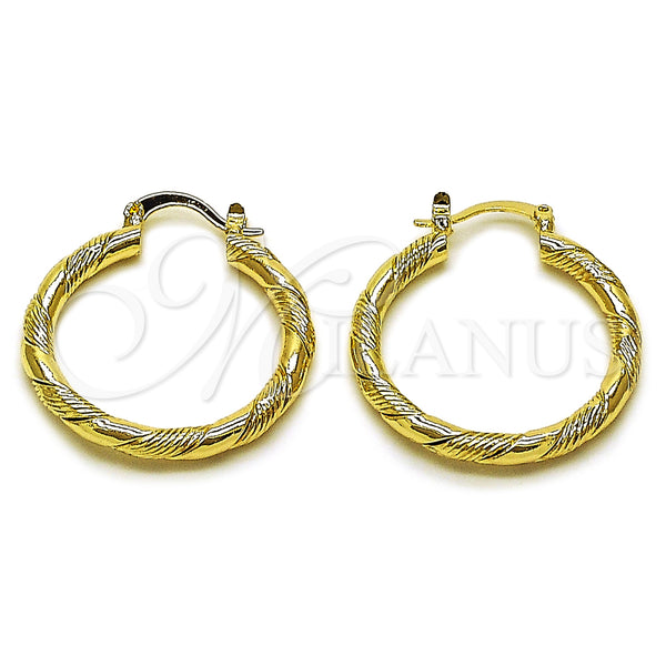 Gold Filled Hoop Earrings — Medium Hoop Twist Design Diamond Cutting 02. — main product view — SKU 161838 | Oro Laminado aretes de aro — Medium Hoop Twist diseño Diamond Cutting 02. — SKU 161838