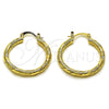Oro Laminado Medium Hoop, Gold Filled Style Twist Design, Diamond Cutting Finish, Golden Finish, 02.170.0545.30