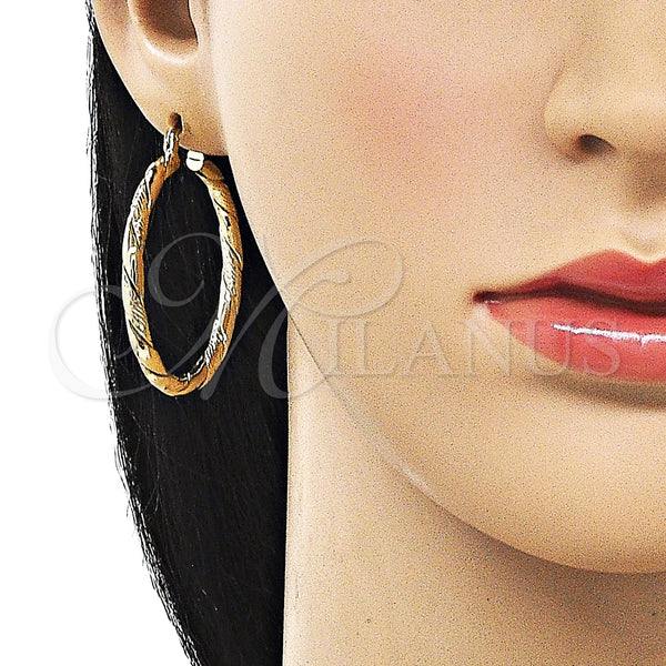 Gold Filled Hoop Earrings — Medium Hoop Twist Design Diamond Cutting 02. — alternate product view — SKU 161839 | Oro Laminado aretes de aro — Medium Hoop Twist diseño Diamond Cutting 02. — SKU 161839