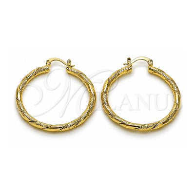Oro Laminado Medium Hoop, Gold Filled Style Twist Design, Diamond Cutting Finish, Golden Finish, 02.170.0545.40