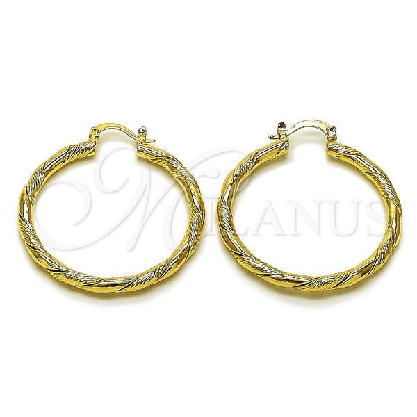 Gold Filled Hoop Earrings — Medium Hoop Twist Design Diamond Cutting 02. — main product view — SKU 161839 | Oro Laminado aretes de aro — Medium Hoop Twist diseño Diamond Cutting 02. — SKU 161839