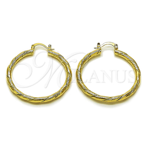 Oro Laminado Medium Hoop, Gold Filled Style Twist Design, Diamond Cutting Finish, Golden Finish, 02.170.0545.40