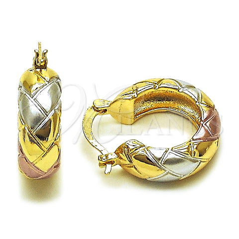 Oro Laminado Medium Hoop, Gold Filled Style Diamond Cutting Finish, Tricolor, 02.170.0546.20