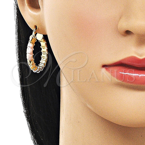 Gold Filled Hoop Earrings — Medium Hoop Hollow Design Polished Tricolor 02. — alternate product view — SKU 161841 | Oro Laminado aretes de aro — Medium Hoop Hollow diseño pulido Tricolor 02. — SKU 161841