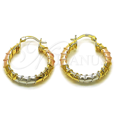 Gold Filled Hoop Earrings — Medium Hoop Hollow Design Polished Tricolor 02. for wholesale, main product view