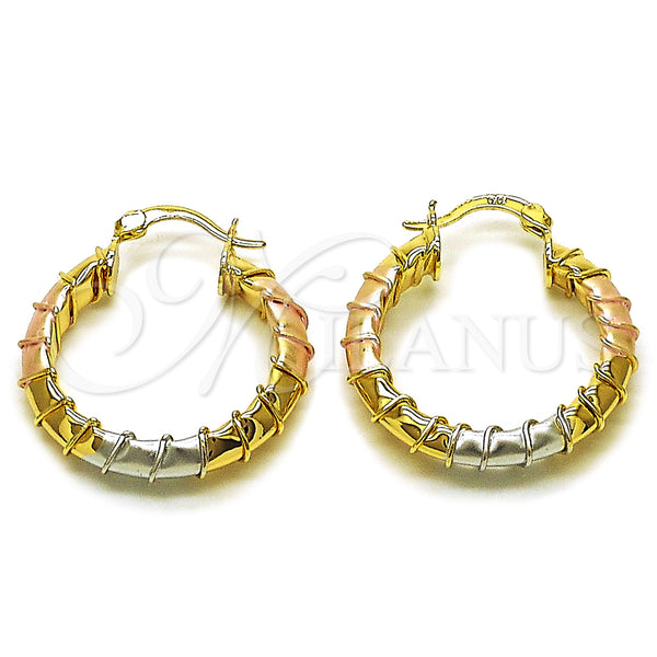 Gold Filled Hoop Earrings — Medium Hoop Hollow Design Polished Tricolor 02. — main product view — SKU 161841 | Oro Laminado aretes de aro — Medium Hoop Hollow diseño pulido Tricolor 02. — SKU 161841