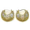 Oro Laminado Medium Hoop, Gold Filled Style Guadalupe and Filigree Design, Diamond Cutting Finish, Tricolor, 02.170.0547.30