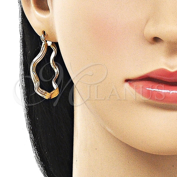 Gold Filled Hoop Earrings — Medium Hoop Hollow Design Polished Tricolor 02. — alternate product view — SKU 161843 | Oro Laminado aretes de aro — Medium Hoop Hollow diseño pulido Tricolor 02. — SKU 161843