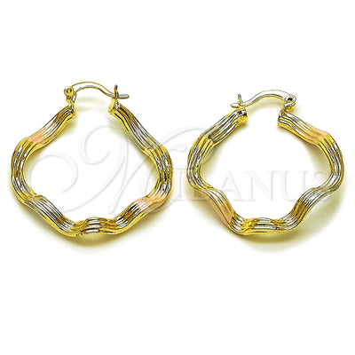 Gold Filled Hoop Earrings — Medium Hoop Hollow Design Polished Tricolor 02. for wholesale, main product view