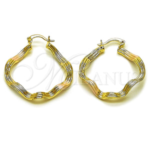 Gold Filled Hoop Earrings — Medium Hoop Hollow Design Polished Tricolor 02. — main product view — SKU 161843 | Oro Laminado aretes de aro — Medium Hoop Hollow diseño pulido Tricolor 02. — SKU 161843