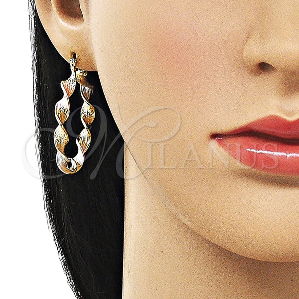Gold Filled Hoop Earrings — Medium Hoop Twist and Greek Key Design Diamond — alternate product view — SKU 161844 | Oro Laminado aretes de aro — Medium Hoop Twist and Greek Key diseño Diamond — SKU 161844
