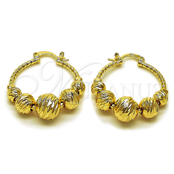 Oro Laminado Medium Hoop, Gold Filled Style Ball Design, Diamond Cutting Finish, Golden Finish, 02.170.0549.30
