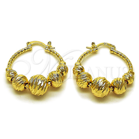 Oro Laminado Medium Hoop, Gold Filled Style Ball Design, Diamond Cutting Finish, Golden Finish, 02.170.0549.30