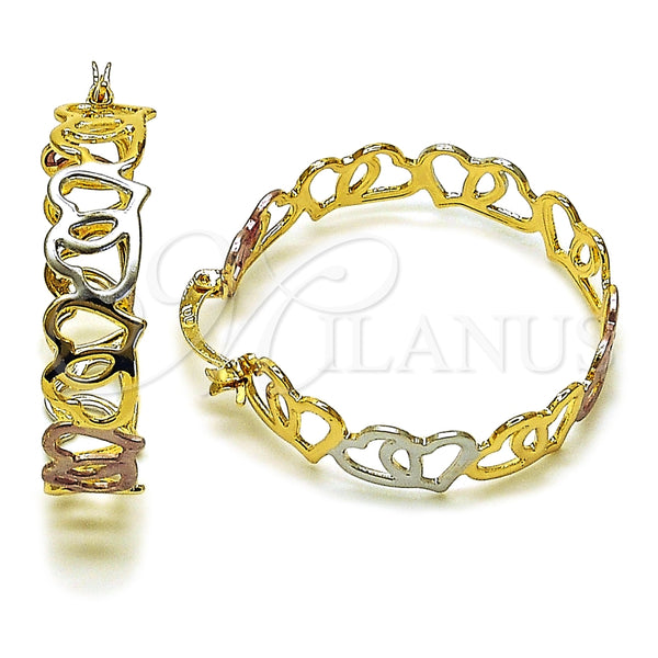 Oro Laminado Medium Hoop, Gold Filled Style Heart Design, Polished, Tricolor, 02.170.0550.35