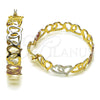 Oro Laminado Medium Hoop, Gold Filled Style Heart Design, Polished, Tricolor, 02.170.0550.35