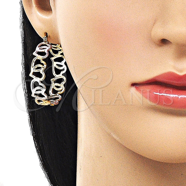 Gold Filled Hoop Earrings — Medium Hoop Heart Design Polished Tricolor 02. — alternate product view — SKU 161846 | Oro Laminado aretes de aro — Medium Hoop corazón diseño pulido Tricolor 02. — SKU 161846
