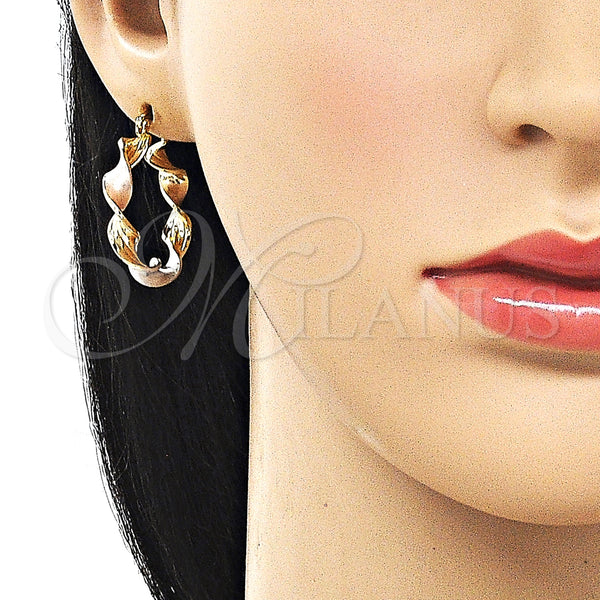 Gold Filled Hoop Earrings — Medium Hoop Twist Design Polished Tricolor 02. — alternate product view — SKU 161847 | Oro Laminado aretes de aro — Medium Hoop Twist diseño pulido Tricolor 02. — SKU 161847