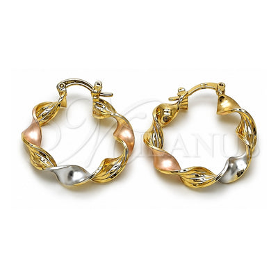 Oro Laminado Medium Hoop, Gold Filled Style Twist Design, Polished, Tricolor, 02.170.0372.1.25