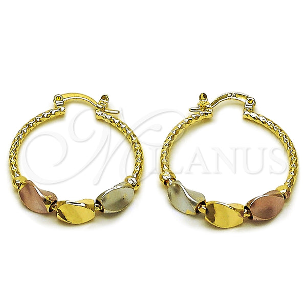 Oro Laminado Small Hoop, Gold Filled Style Diamond Cutting Finish, Tricolor, 02.170.0551.25