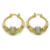Oro Laminado Medium Hoop, Gold Filled Style Ball Design, Diamond Cutting Finish, Tricolor, 02.170.0553.30