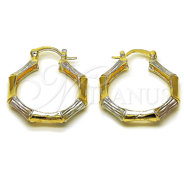 Oro Laminado Medium Hoop, Gold Filled Style Bamboo Design, Diamond Cutting Finish, Tricolor, 02.170.0554.30