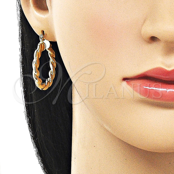 Gold Filled Hoop Earrings — Medium Hoop Twist and Hollow Design Polished 02. — alternate product view — SKU 161852 | Oro Laminado aretes de aro — Medium Hoop Twist and Hollow diseño pulido 02. — SKU 161852