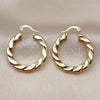 Oro Laminado Medium Hoop, Gold Filled Style Twist and Hollow Design, Polished, Golden Finish, 02.170.0555.30