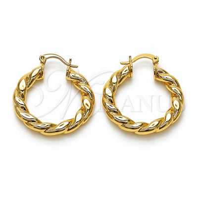 Oro Laminado Medium Hoop, Gold Filled Style Twist and Hollow Design, Polished, Golden Finish, 02.170.0555.30
