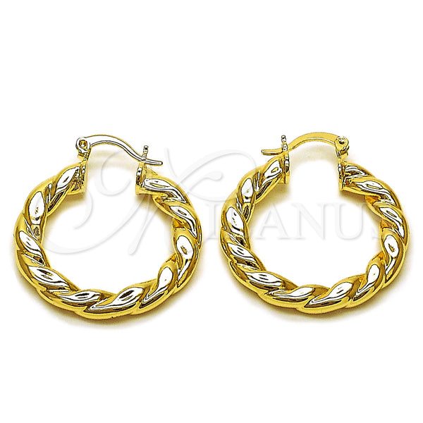 Gold Filled Hoop Earrings — Medium Hoop Twist and Hollow Design Polished 02. — main product view — SKU 161852 | Oro Laminado aretes de aro — Medium Hoop Twist and Hollow diseño pulido 02. — SKU 161852