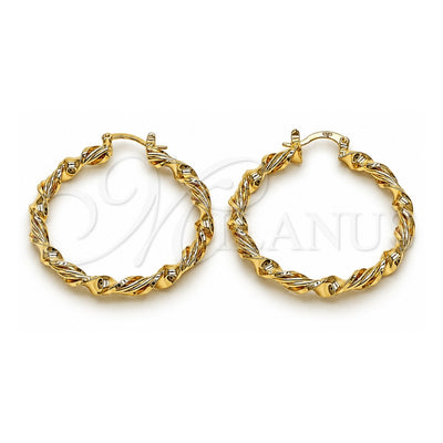 Oro Laminado Medium Hoop, Gold Filled Style Twist Design, Polished, Golden Finish, 02.170.0556.40
