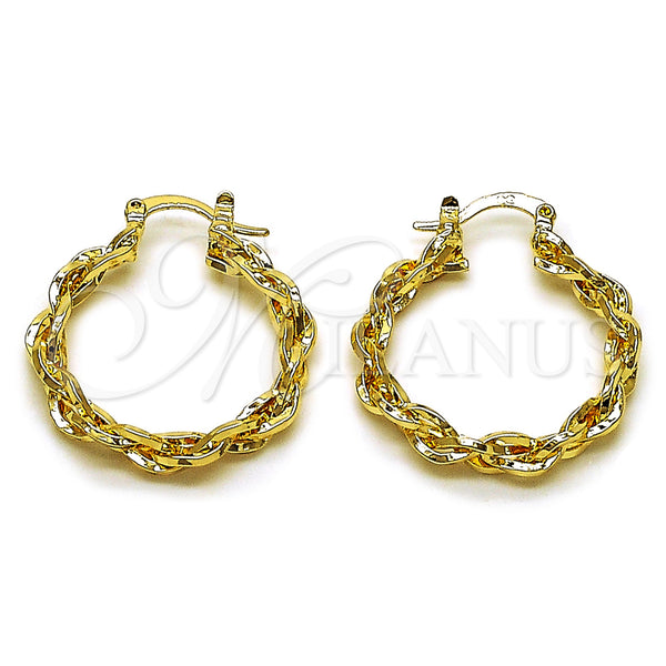 Oro Laminado Medium Hoop, Gold Filled Style Twist Design, Diamond Cutting Finish, Golden Finish, 02.170.0557.30