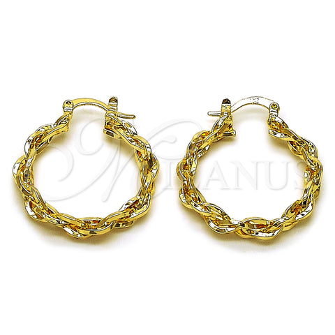 Oro Laminado Medium Hoop, Gold Filled Style Twist Design, Diamond Cutting Finish, Golden Finish, 02.170.0557.30