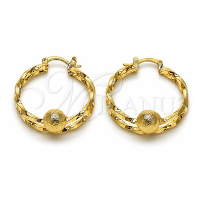 Oro Laminado Medium Hoop, Gold Filled Style Twist and Ball Design, Matte Finish, Golden Finish, 02.170.0558.30