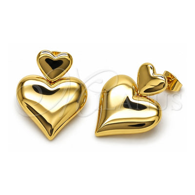 Oro Laminado Stud Earring, Gold Filled Style Heart Design, Polished, Golden Finish, 02.170.0560