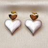 Oro Laminado Stud Earring, Gold Filled Style Heart Design, Polished, Tricolor, 02.170.0560.1