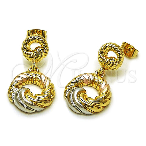 Oro Laminado Stud Earring, Gold Filled Style Polished, Tricolor, 02.170.0563.1