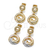 Oro Laminado Stud Earring, Gold Filled Style Twist Design, Polished, Tricolor, 02.170.0563.1