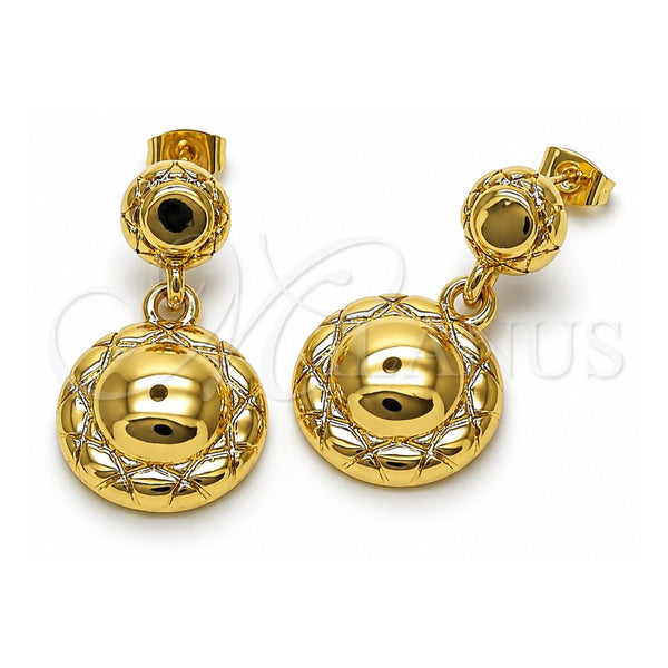 Oro Laminado Stud Earring, Gold Filled Style Diamond Cutting Finish, Golden Finish, 02.170.0564