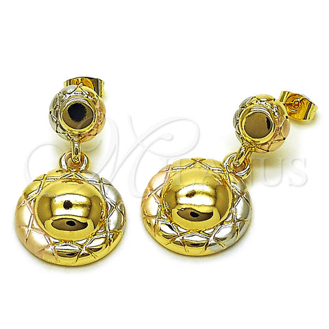 Oro Laminado Stud Earring, Gold Filled Style Diamond Cutting Finish, Tricolor, 02.170.0564.1